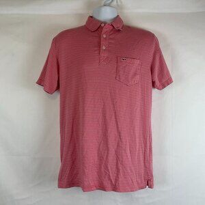 Fish Hippie Men's Polo Shirt M Pink Gray Stripe Collar Short Sleeve Pocket